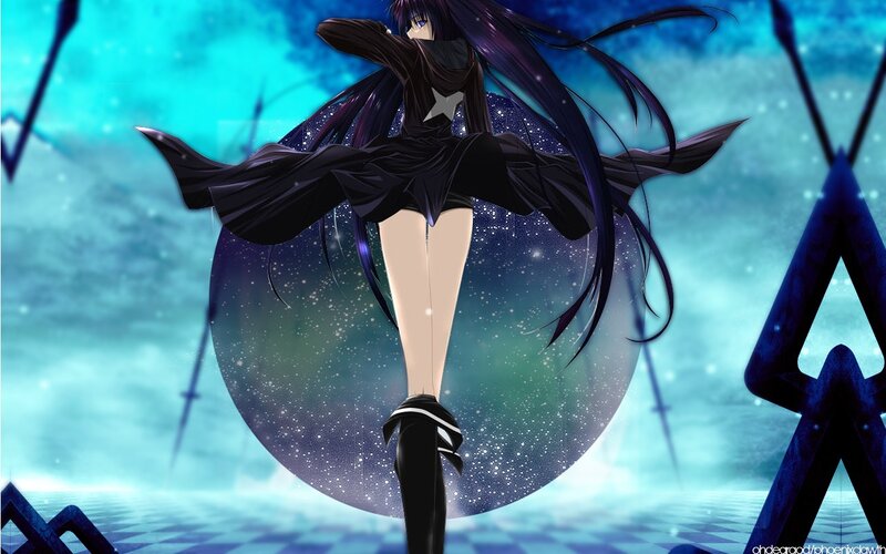 Anime Girl with Long Hair — Blue, Dramatic, Night, Long Black Hair