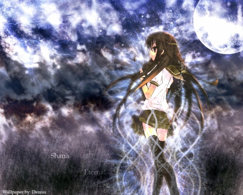 Anime Girl with Long Hair — Blue, Dramatic, Night, Moon, Lightning