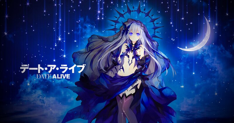 Anime Girl with Long Hair — Blue, Dramatic, Night, Moon, Stars