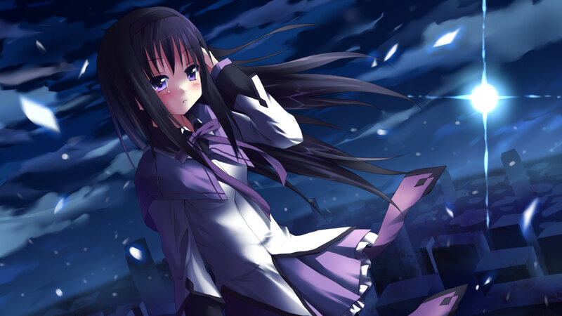 Anime Girl with Long Hair — Blue, Dramatic, Night, Night Sky