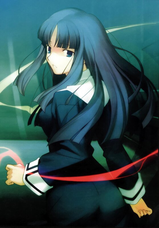 Anime Girl with Long Hair — Blue, Dramatic, School Uniform, Red Ribbon