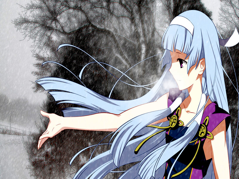 Anime Girl with Long Hair — Blue, Dramatic, Winter