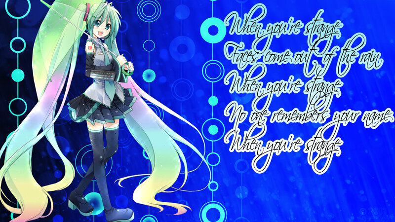 Anime Girl with Long Hair — Blue, Dreamy, Digital Art, Umbrella