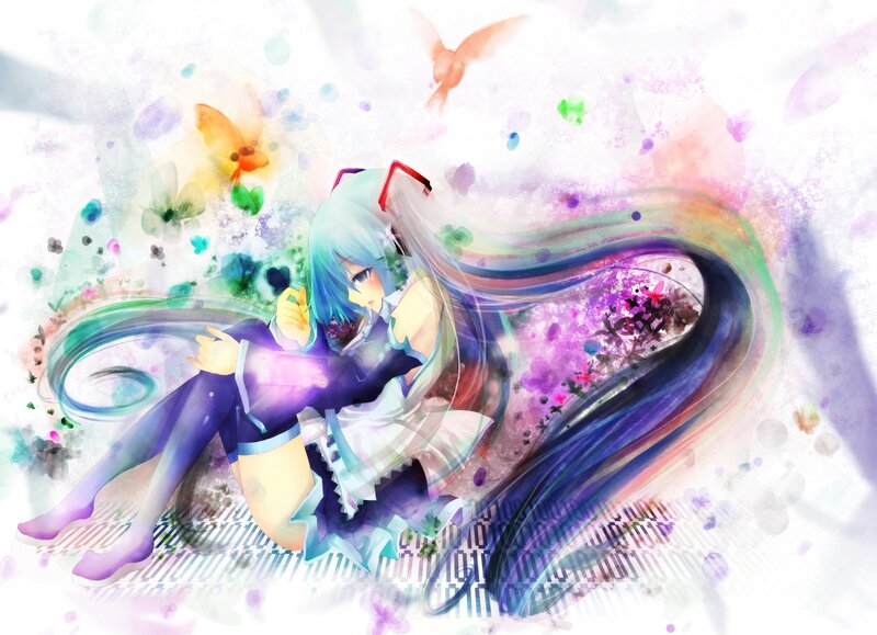 Anime Girl with Long Hair — Blue, Dreamy, Serene