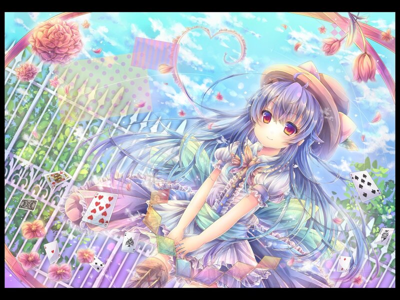 Anime Girl with Long Hair — Blue, Dreamy, Spring, Digital Art