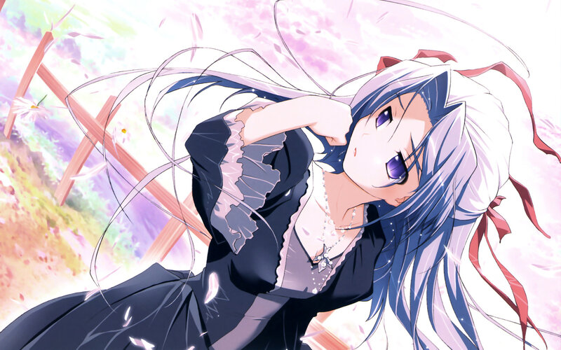 Anime Girl with Long Hair — Blue, Dreamy, Spring, Dress