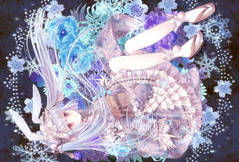 Anime Girl with Long Hair — Blue, Dreamy, Winter