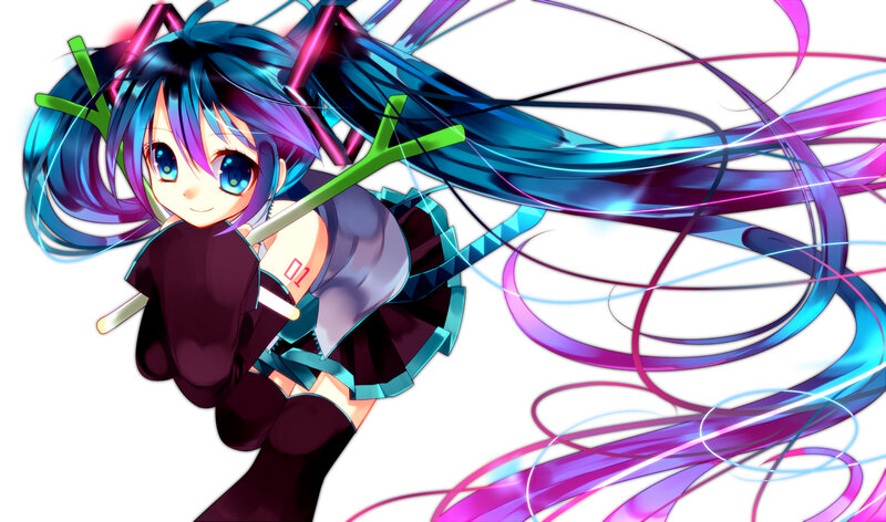 Anime Girl with Long Hair — Blue, Dynamic, Digital Art, Drumsticks
