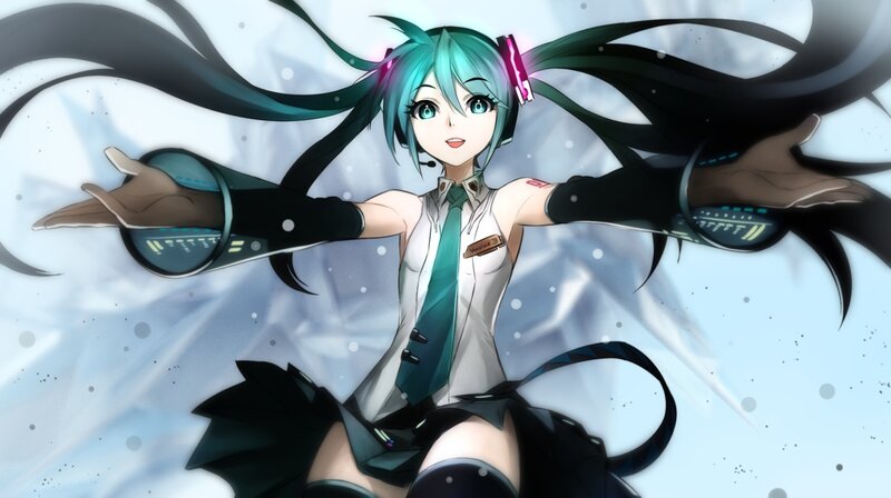 Anime Girl with Long Hair — Blue, Dynamic, Digital Art, Headset