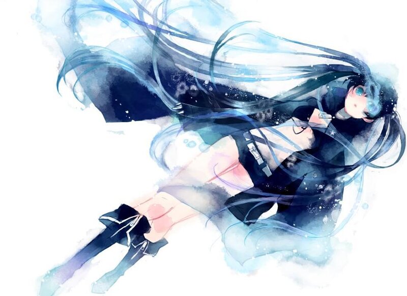 Anime Girl with Long Hair — Blue, Dynamic, Digital Art, Long Hair, Black Outfit