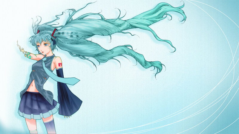 Anime Girl with Long Hair — Blue, Dynamic, Digital Art, Long Hair, Skirt