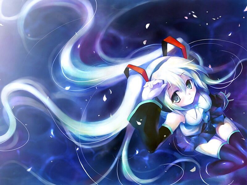 Anime Girl with Long Hair — Blue, Dynamic, Digital Art, Long White Hair