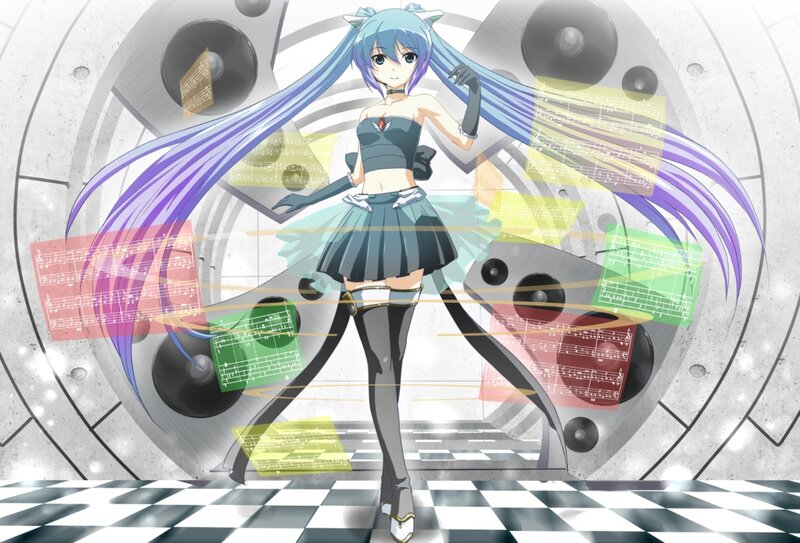Anime Girl with Long Hair — Blue, Dynamic, Digital Art, Music Sheets