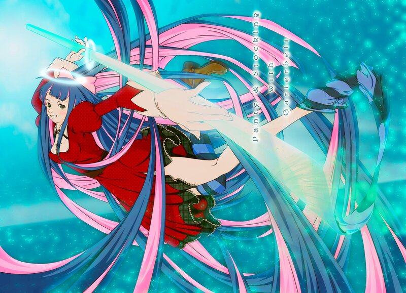 Anime Girl with Long Hair — Blue, Dynamic, Digital Art, Sword