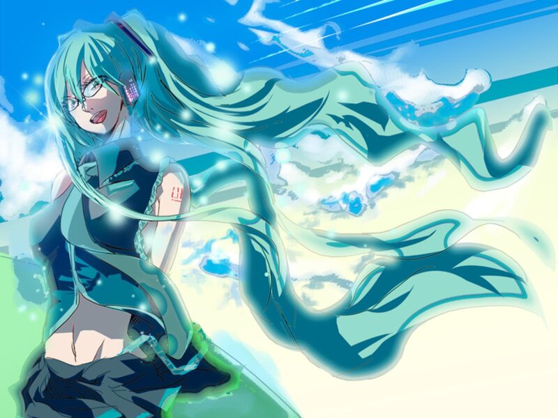 Anime Girl with Long Hair — Blue, Dynamic