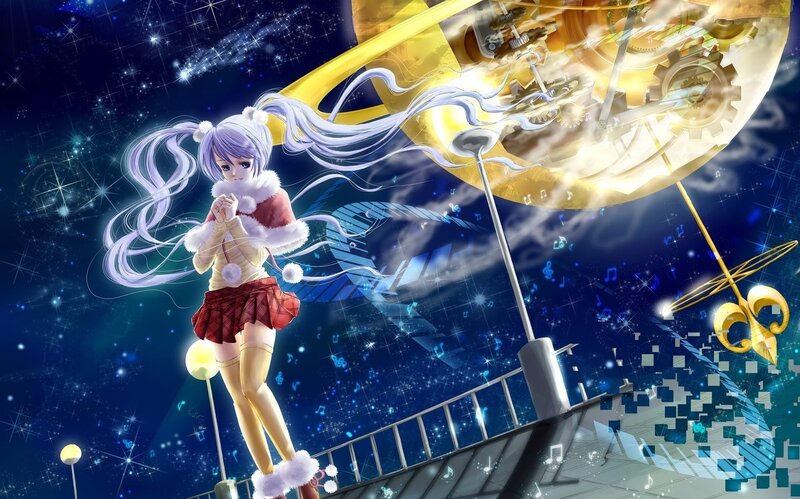 Anime Girl with Long Hair — Blue, Fantastical, Night