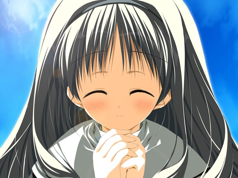 Anime Girl with Long Hair — Blue, Happy