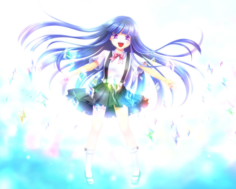 Anime Girl with Long Hair — Blue, Magical, Digital Art
