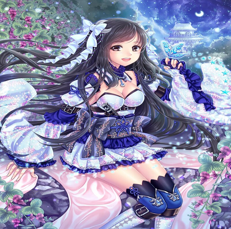 Anime Girl with Long Hair — Blue, Magical, Night