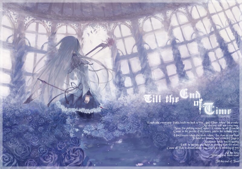Anime Girl with Long Hair — Blue, Melancholic, Digital Art, Sword
