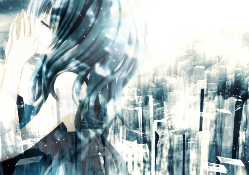 Anime Girl with Long Hair — Blue, Melancholic