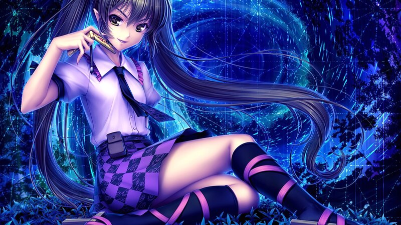 Anime Girl with Long Hair — Blue, Mysterious, Night