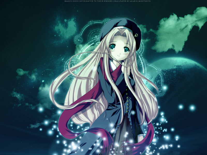 Anime Girl with Long Hair — Blue, Mystical, Night, Hat