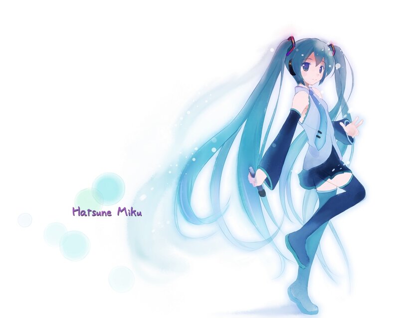 Anime Girl with Long Hair — Blue, Playful, Digital Art, Microphone