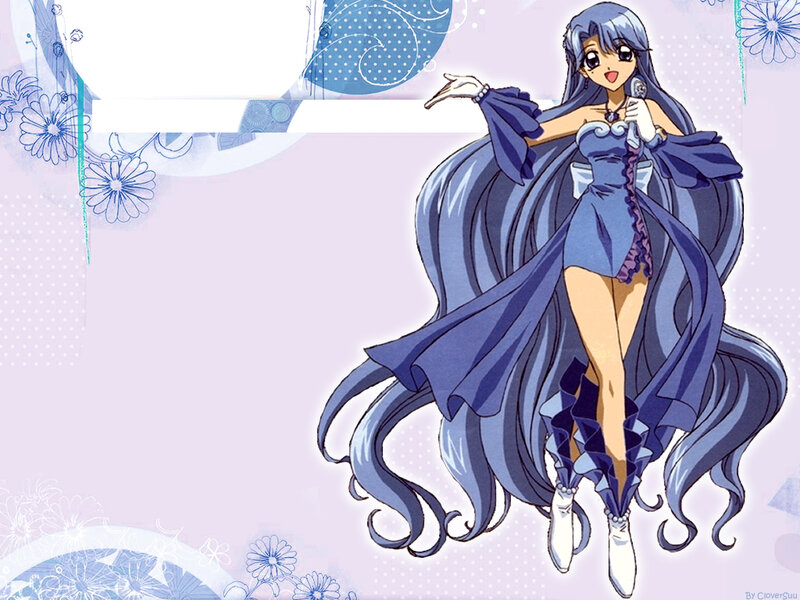 Anime Girl with Long Hair — Blue, Playful, Microphone