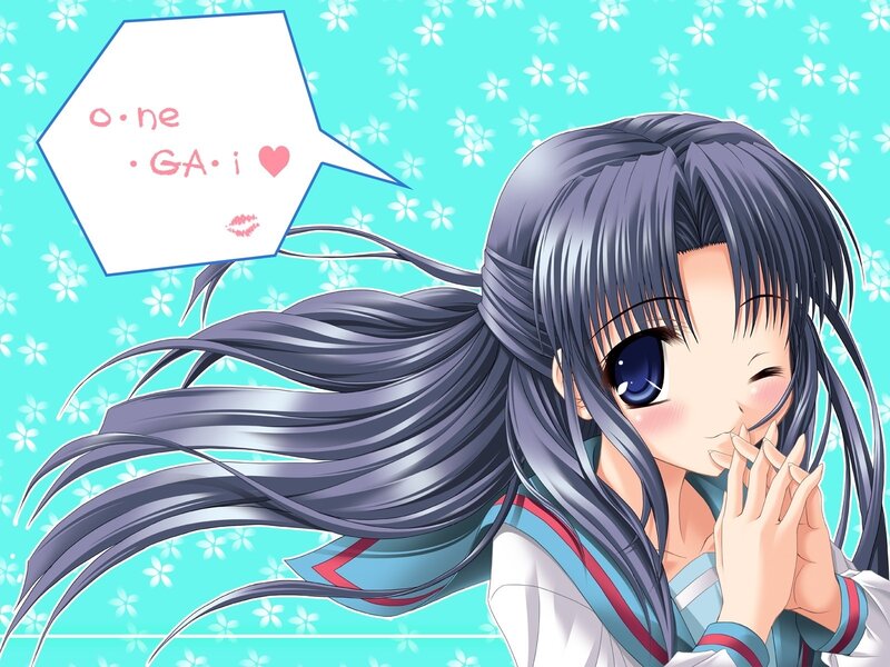 Anime Girl with Long Hair — Blue, Playful, School Uniform, Speech Bubble