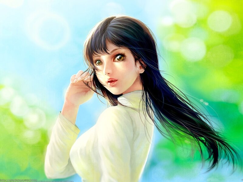 Anime Girl with Long Hair — Blue, Serene, Afternoon, Digital Art, Long Hair