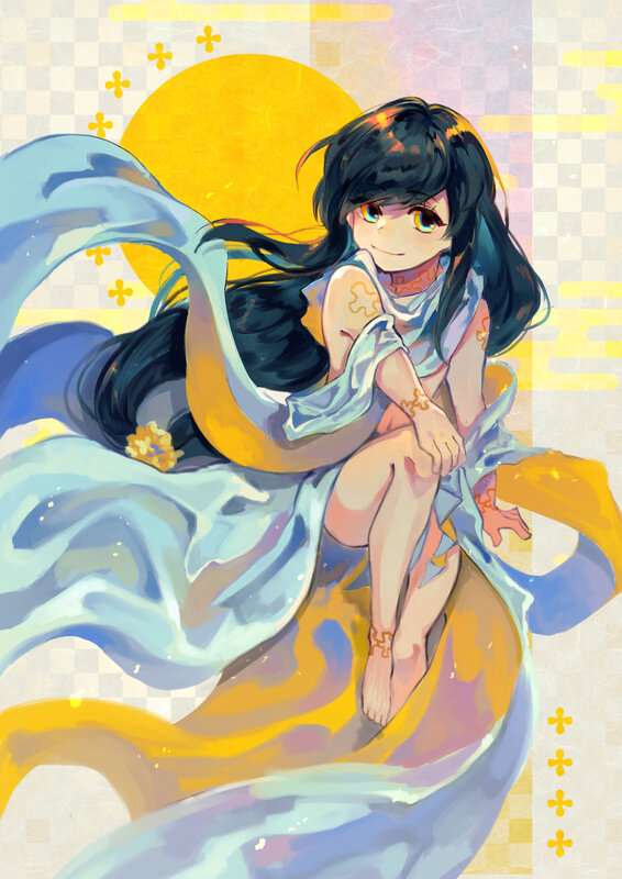 Anime Girl with Long Hair — Blue, Serene, Afternoon, Digital Art, Sun