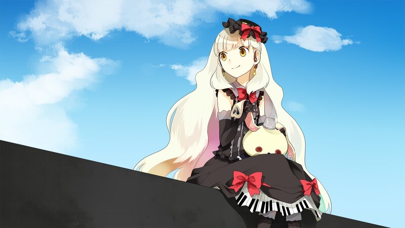 Anime Girl with Long Hair — Blue, Serene, Afternoon, Doll, Sky