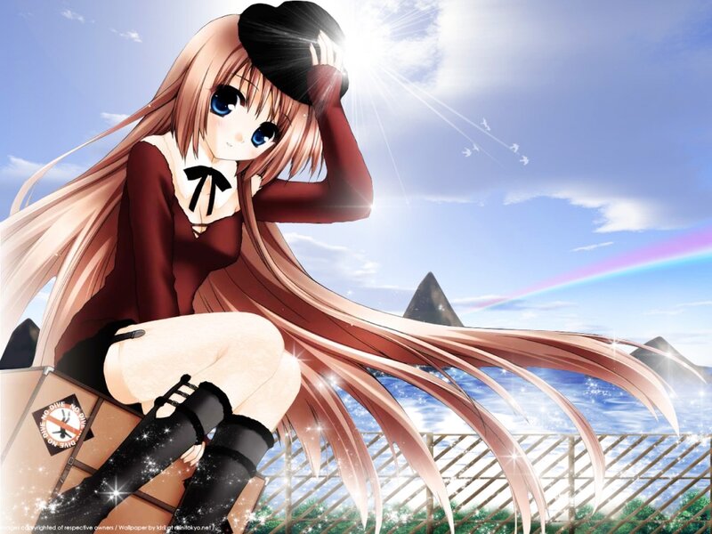Anime Girl with Long Hair — Blue, Serene, Afternoon, Sunlight
