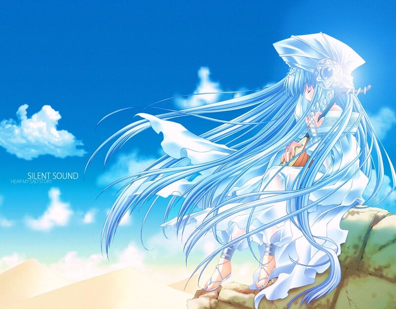 Anime Girl with Long Hair — Blue, Serene, Afternoon