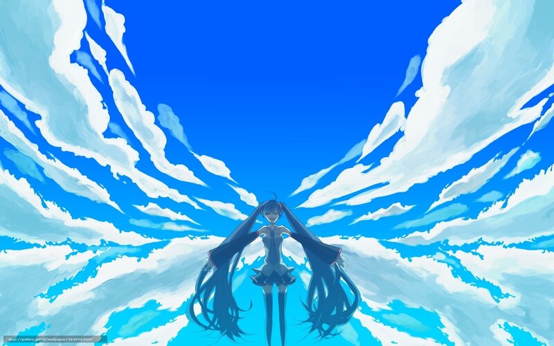 Anime Girl with Long Hair — Blue, Serene, Clouds, Sky