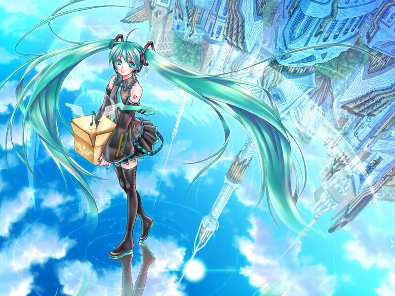 Anime Girl with Long Hair — Blue, Serene, Digital Art, Box