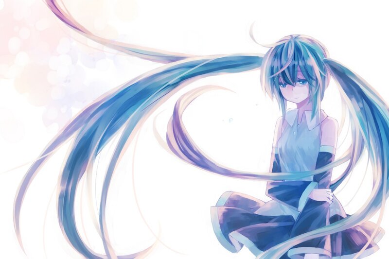 Anime Girl with Long Hair — Blue, Serene, Digital Art, Long Hair, Dress, Pigtails