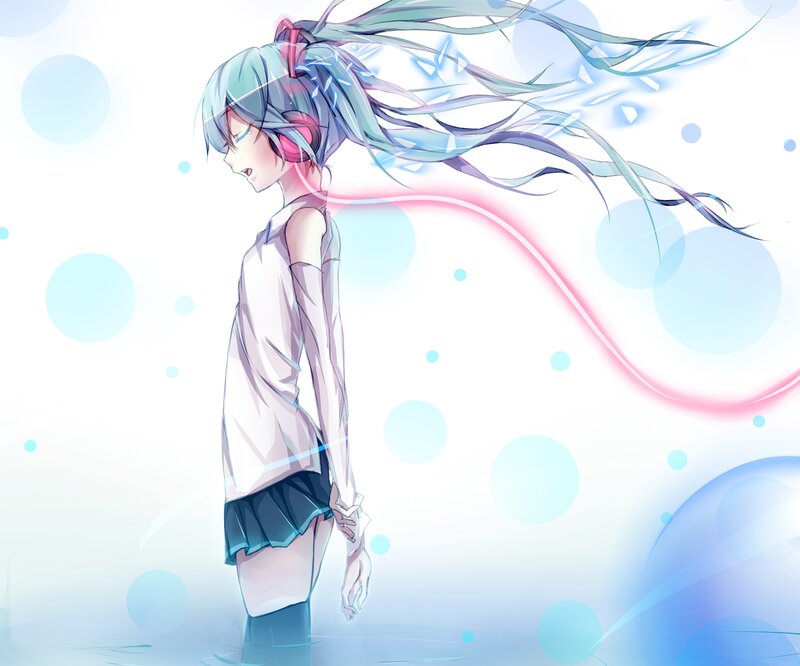 Anime Girl with Long Hair — Blue, Serene, Digital Art, Skirt