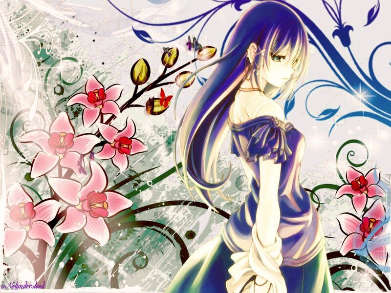 Anime Girl with Long Hair — Blue, Serene, Digital Art