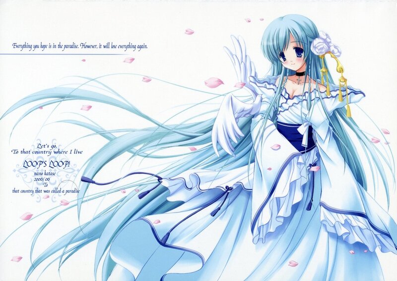 Anime Girl with Long Hair — Blue, Serene, Flower
