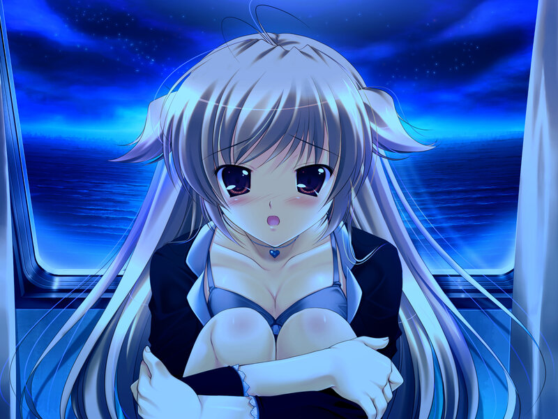 Anime Girl with Long Hair — Blue, Serene, Night, Digital Art, Window