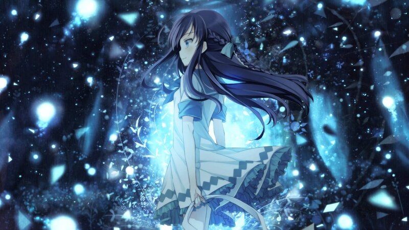 Anime Girl with Long Hair — Blue, Serene, Night, Long Dark Hair