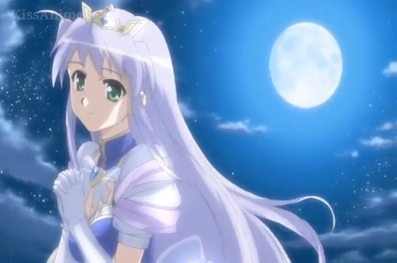 Anime Girl with Long Hair — Blue, Serene, Night, Moon, Stars, Night Sky