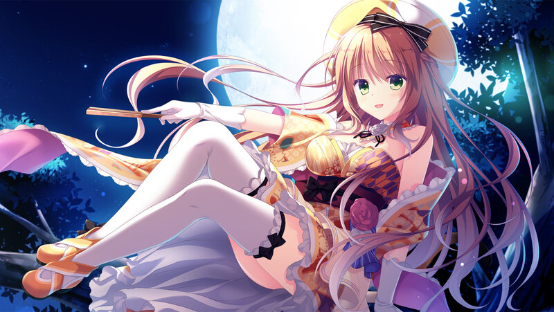 Anime Girl with Long Hair — Blue, Serene, Night, Moon, Trees, Chopsticks