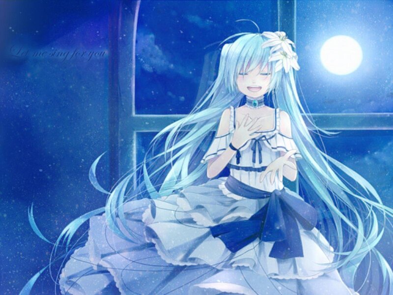 Anime Girl with Long Hair — Blue, Serene, Night