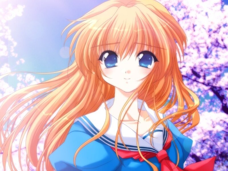 Anime Girl with Long Hair — Blue, Serene, Spring, Sailor Uniform