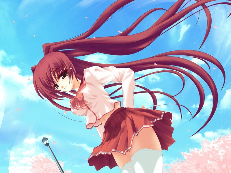 Anime Girl with Long Hair — Blue, Serene, Spring, Skirt