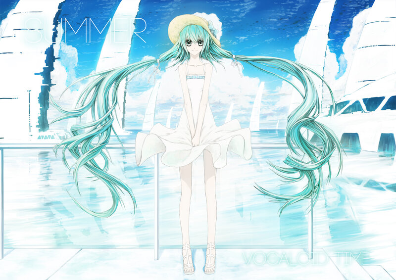 Anime Girl with Long Hair — Blue, Serene, Summer
