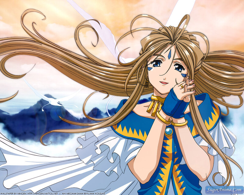 Anime Girl with Long Hair — Blue, Serene, Sunset, Mountains